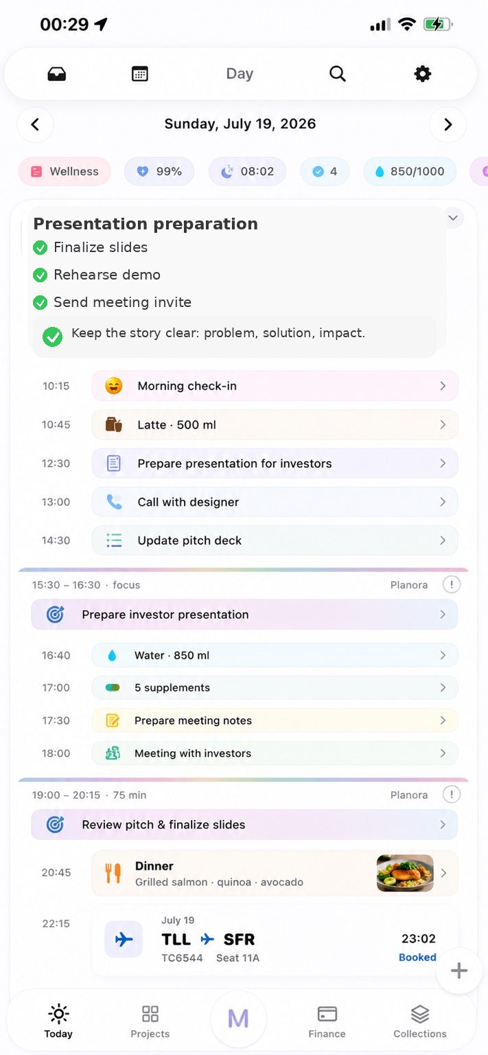 Planora main screen on iPhone